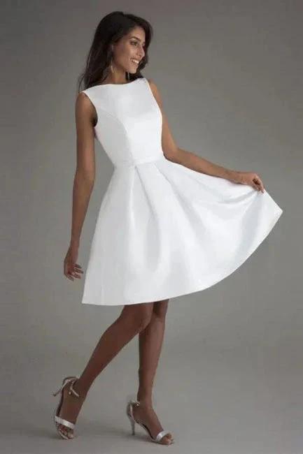 Simple Short White Sleeveless Backless Wedding Dresses by misshow.com