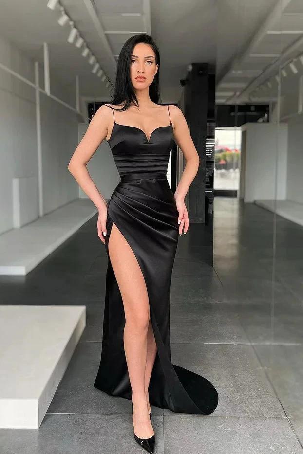 Simple Spaghetti strap Sexy High split Prom Dress by misshow.com