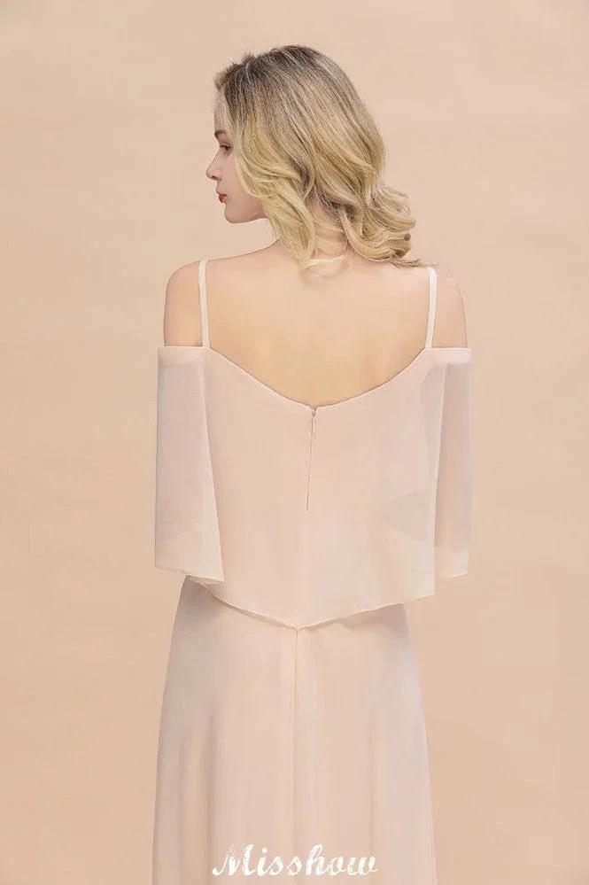 Simple Spaghetti Straps Tiered Bridesmaid Dresses | Side Slit A-Line Sleeveless Evening Maxi Dresses by misshow.com