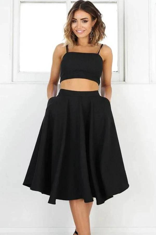 Simple Two Pieces Black Short Prom Dresses Homecoming Dresses PD110 by pgmdress