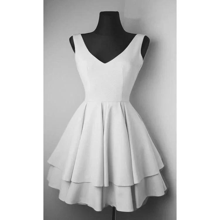 Simple V Neck Satin Pretty Homecoming Dresses Short Prom Dresses PD084 by pgmdress