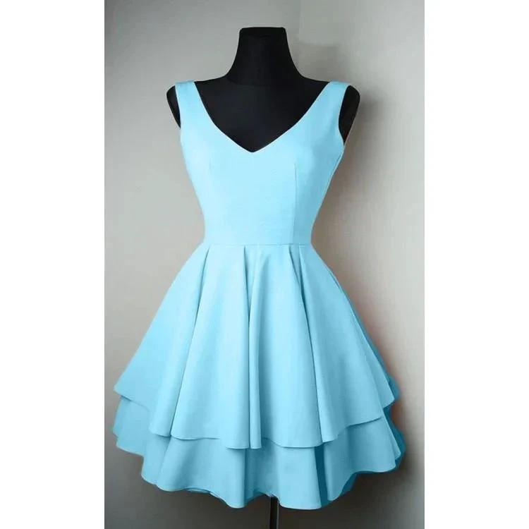 Simple V Neck Satin Pretty Homecoming Dresses Short Prom Dresses PD084 by pgmdress