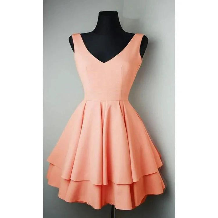 Simple V Neck Satin Pretty Homecoming Dresses Short Prom Dresses PD084 by pgmdress