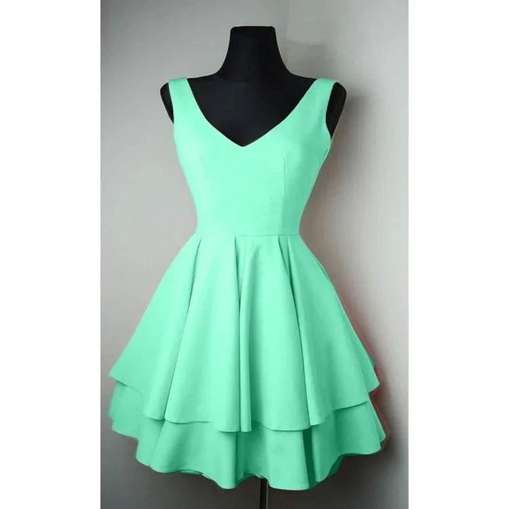 Simple V Neck Satin Pretty Homecoming Dresses Short Prom Dresses PD084 by pgmdress