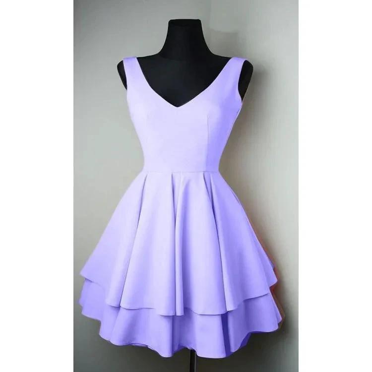 Simple V Neck Satin Pretty Homecoming Dresses Short Prom Dresses PD084 by pgmdress