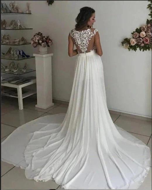 Simple wedding dress with lace | Chiffon summer wedding dresses by misshow.com