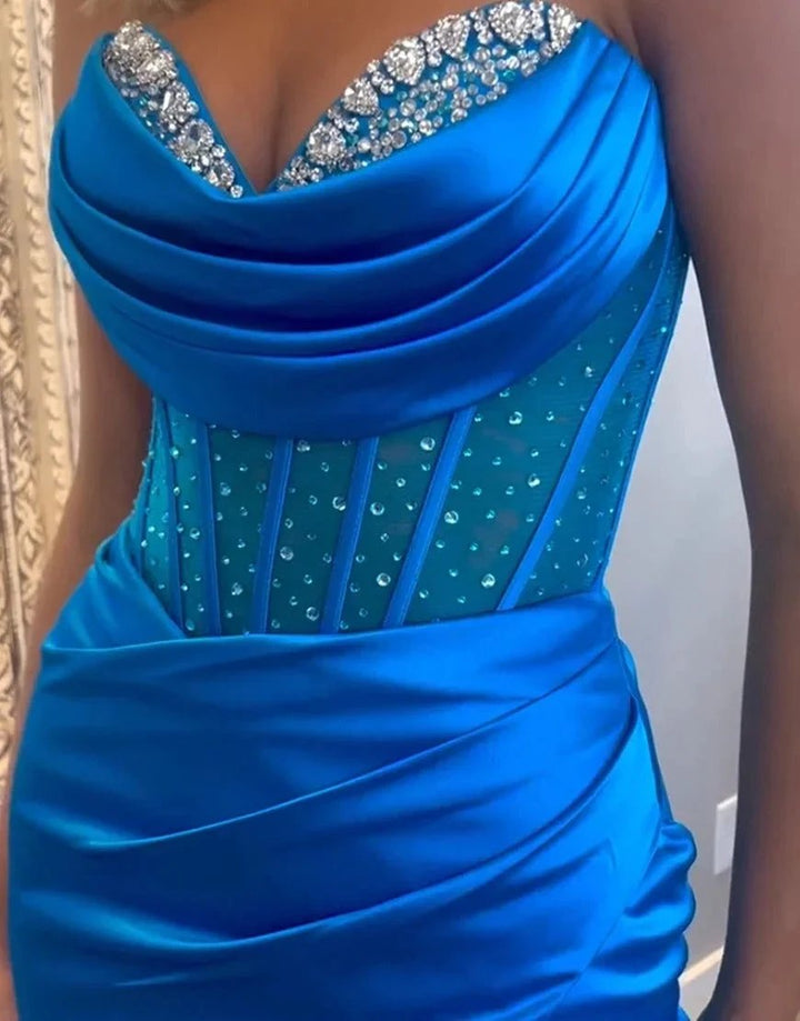 Siva | Royal Blue Strapless Satin Mermaid Prom Dress With Beading by KissProm