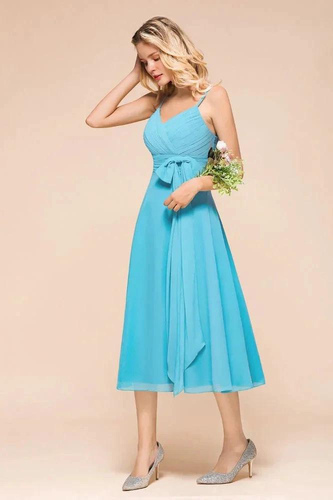 Sleeveless Chiffon Ankle Length Bridesmaid Dress Mini Beach Wedding Guest Dress by misshow.com