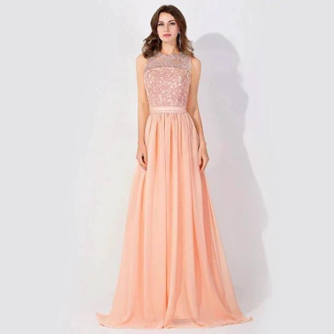 Sleeveless Chiffon Beading Evening Party Dress Crew Neck aline Bridesmaid Dress by misshow.com