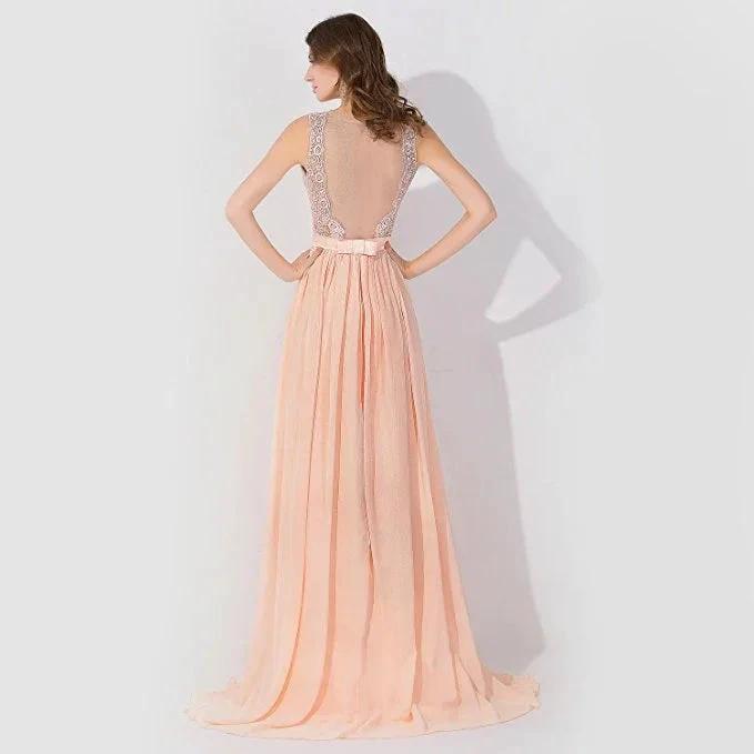 Sleeveless Chiffon Beading Evening Party Dress Crew Neck aline Bridesmaid Dress by misshow.com