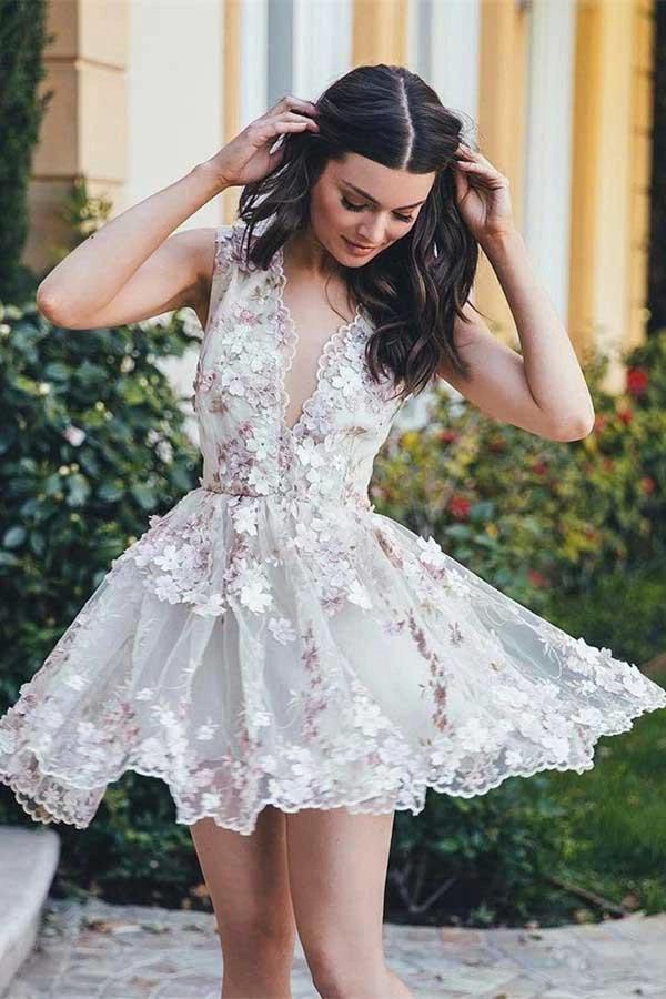 Sleeveless Elegant Short Flowers A-line Homecoming Dress Party Dress PD065 by pgmdress