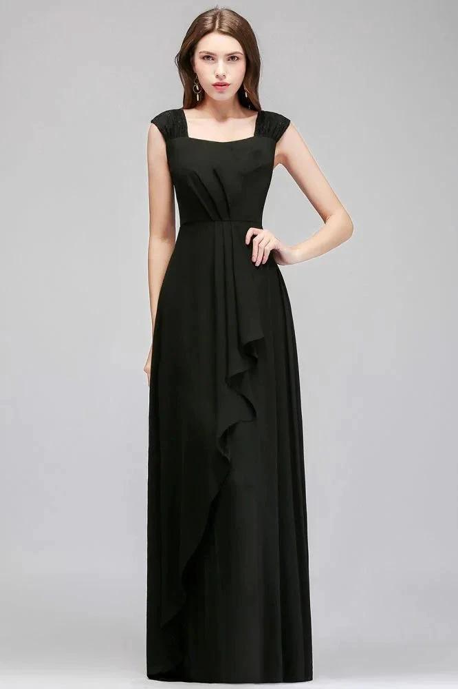 Sleeveless Ruffled Chiffon Black Bridesmaid Dresses by misshow.com