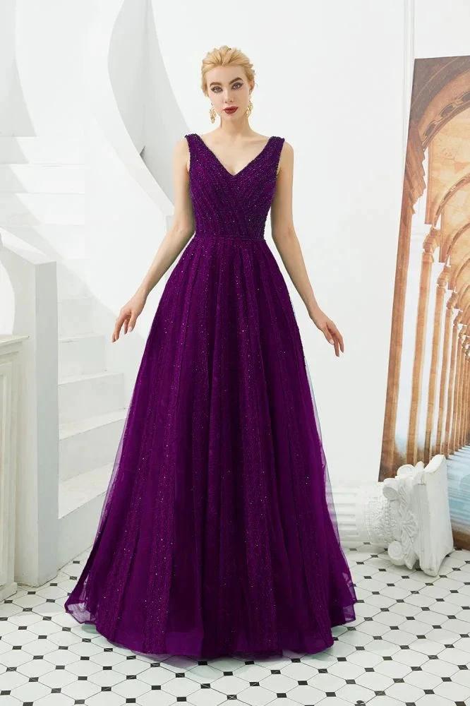 Sleeveless V-Neck aline Evening Swing Dress Backless Party Dress by misshow.com