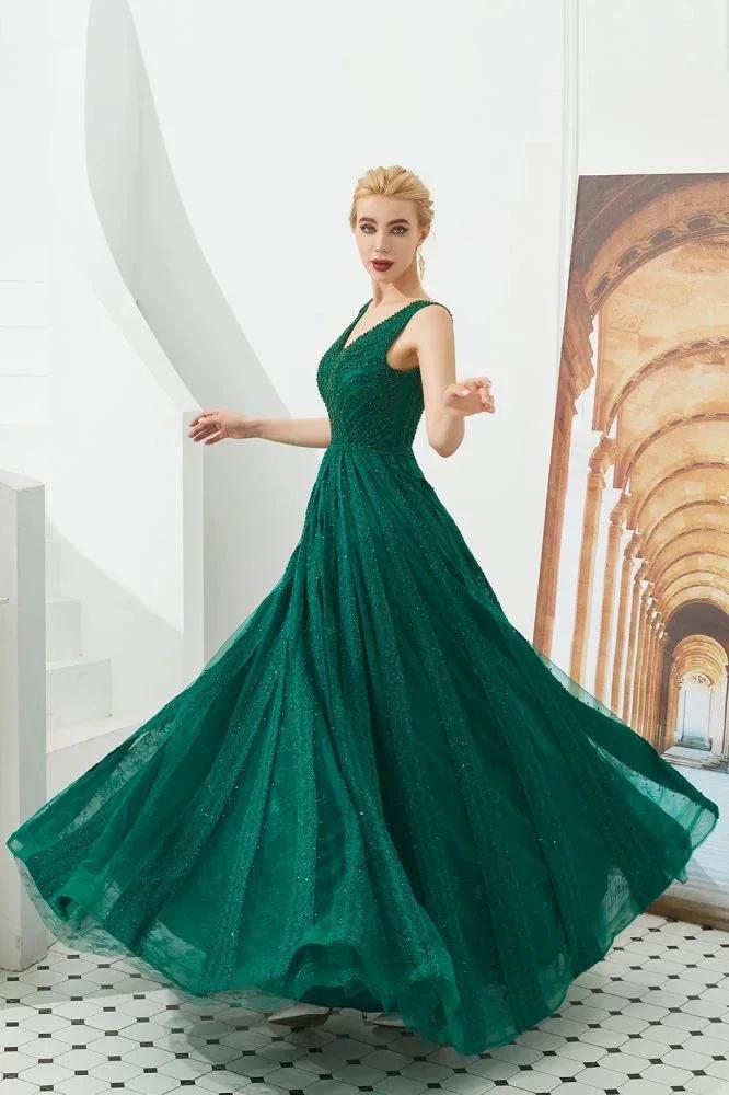 Sleeveless V-Neck aline Evening Swing Dress Backless Party Dress by misshow.com