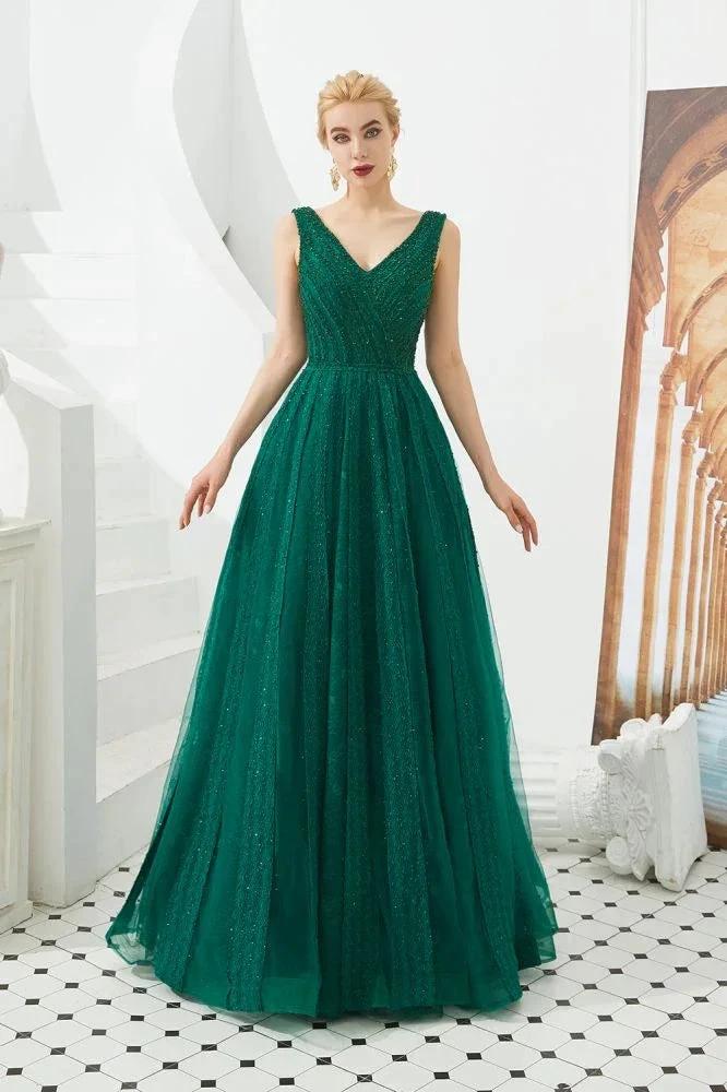 Sleeveless V-Neck aline Evening Swing Dress Backless Party Dress by misshow.com