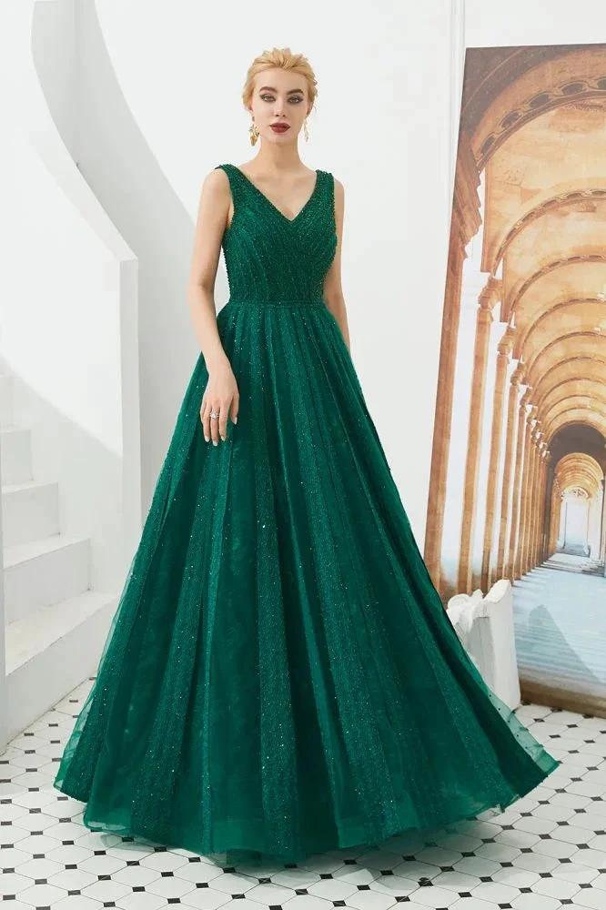 Sleeveless V-Neck aline Evening Swing Dress Backless Party Dress by misshow.com