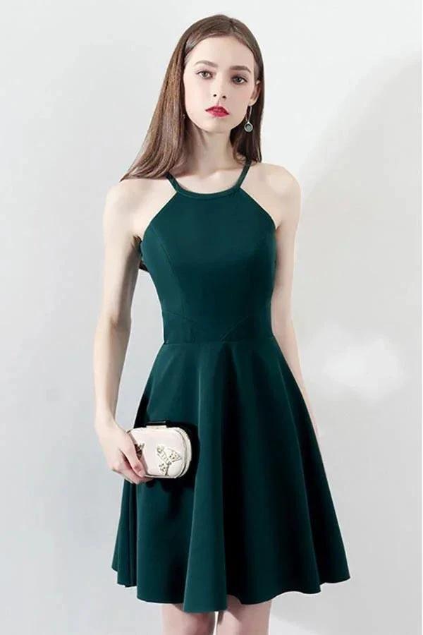Slim Dark Green Aline Short Party Dress Homecoming Dresses Halter PD197 by pgmdress