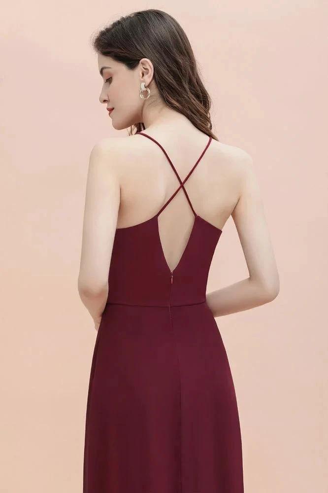 Spaghetti Bateau Aline Evening Maxi Dress Sequins Chiffon Bridesmaid Dress by misshow.com