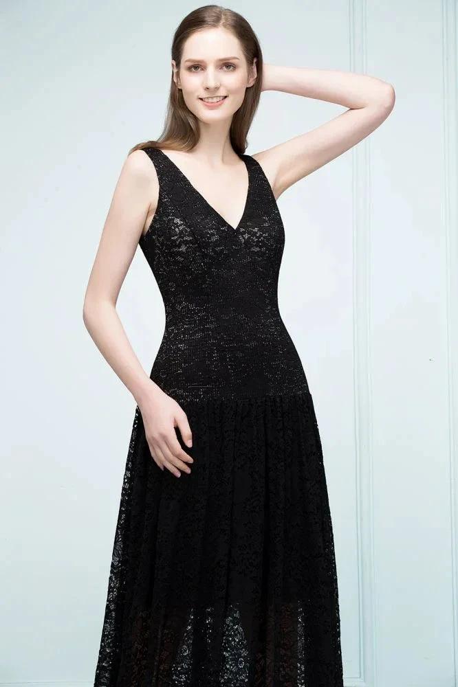 Spaghetti Floor Length A-line V-neck Lace Bridesmaid Dresses by misshow.com