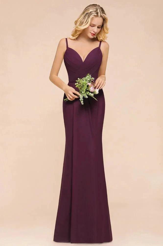 Spaghetti Mermaid Bridesmaid Dress Chiffon Simple Floor Length Party Gown by misshow.com