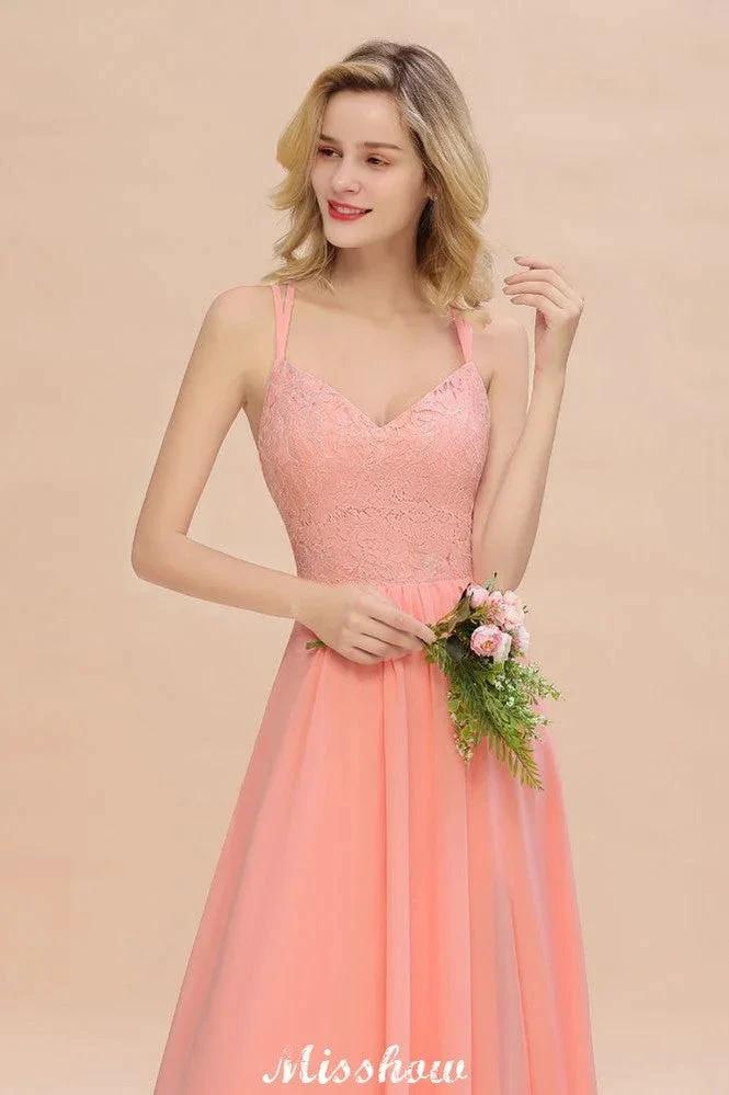 Spaghetti Slim Side Split Bridesmaid Dress Sky Blue V-Neck Wedding Party Dress by misshow.com