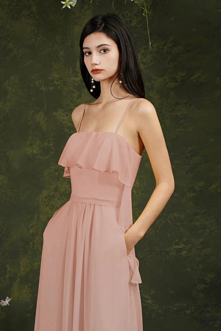 Spaghetti Strapes Split Front Aline Tulle Long Prom dress by misshow.com