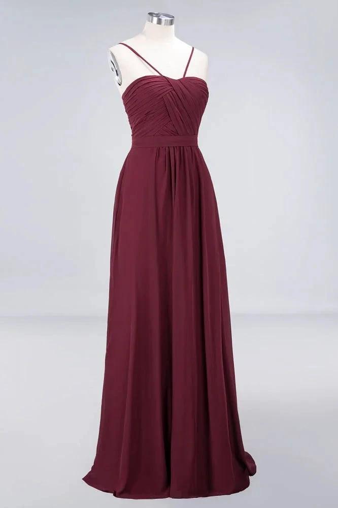Spaghetti-Straps Backless Bridesmaid Dress Ruffles Chiffon Wedding Party Dress by misshow.com