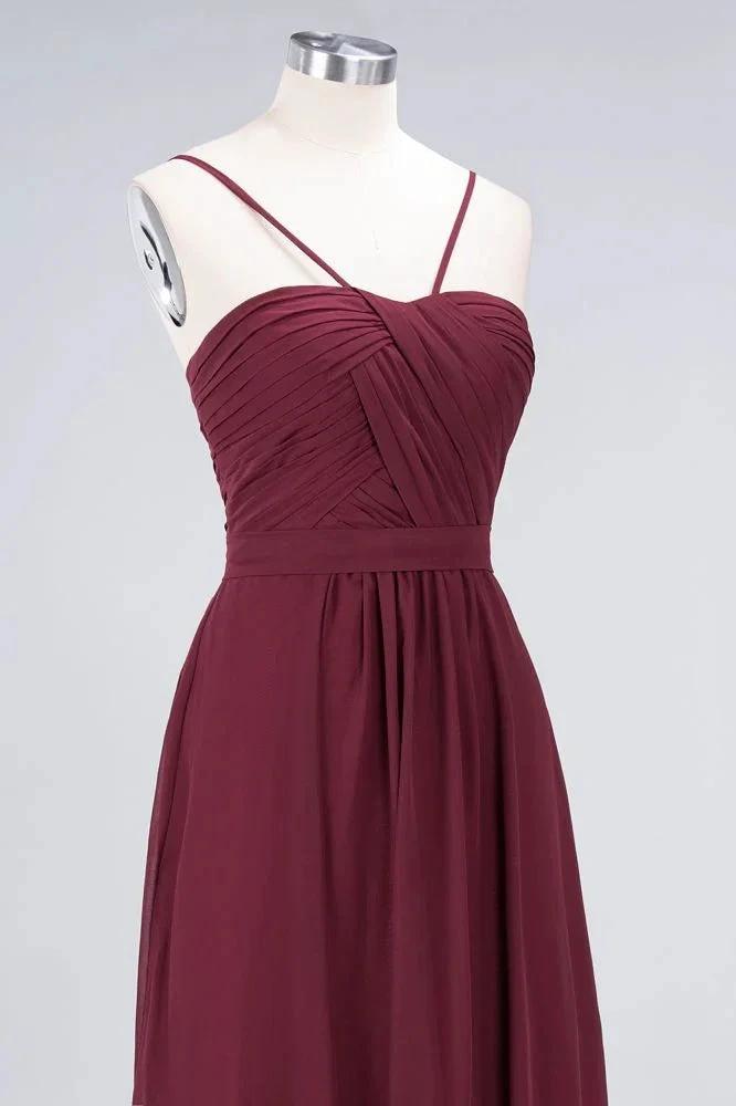 Spaghetti-Straps Backless Bridesmaid Dress Ruffles Chiffon Wedding Party Dress by misshow.com