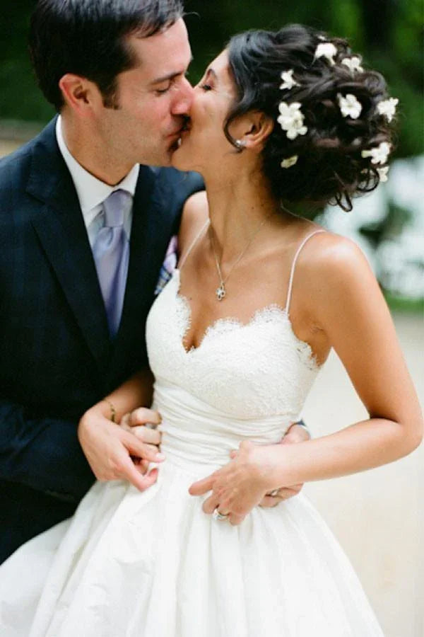 Spaghetti Straps Floor-Length Ivory Wedding Dress With Lace WD117 by pgmdress