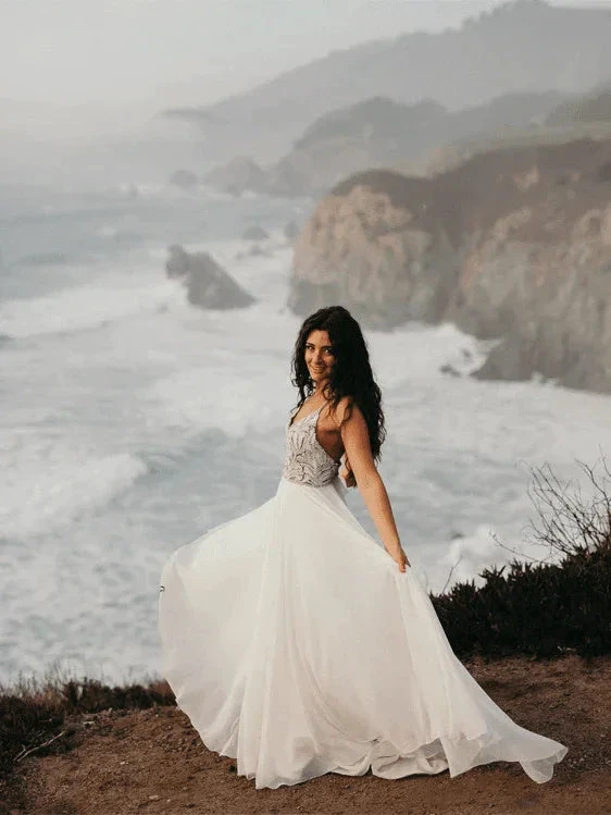 Spaghetti Straps Neckline A-line Rustic Wedding Dresses With Beaded WD549 by pgmdress