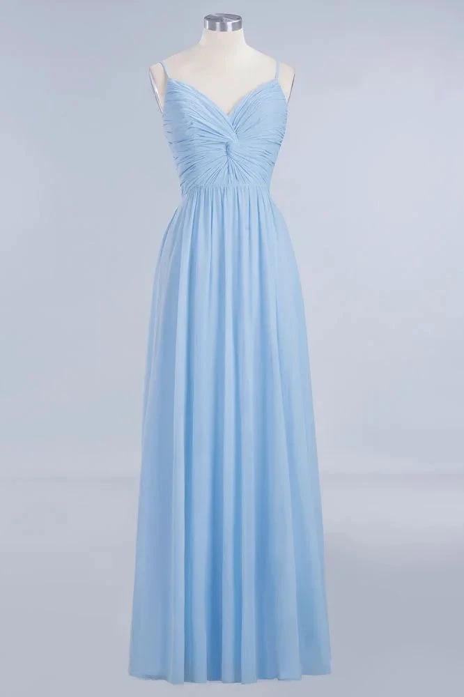 Spaghetti Straps Ruggle Chiffon Bridesmaid Dress Sky Blue A-line Wedding Party Dress by misshow.com