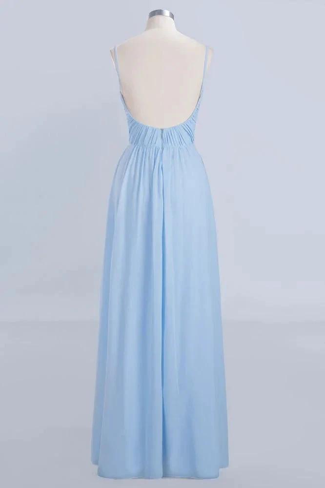 Spaghetti Straps Ruggle Chiffon Bridesmaid Dress Sky Blue A-line Wedding Party Dress by misshow.com