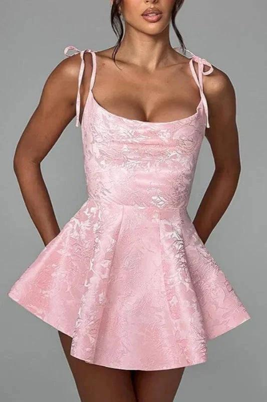 Glamorous Spaghetti Straps Satin Mini Party Dress Jacquard Sleeveless Homecoming Dress by misshow.com