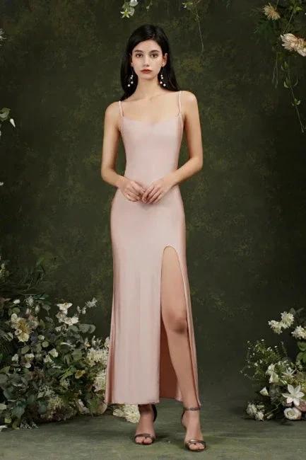 Spaghetti Straps Sleeveless Mermaid Front-Split Satin Prom Dresses by misshow.com