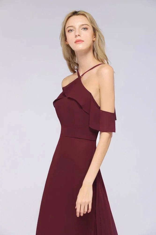 Spaghetti-Straps Sleeveless Ruffles Floor-Length Bridesmaid Dress with Bow Sash by misshow.com