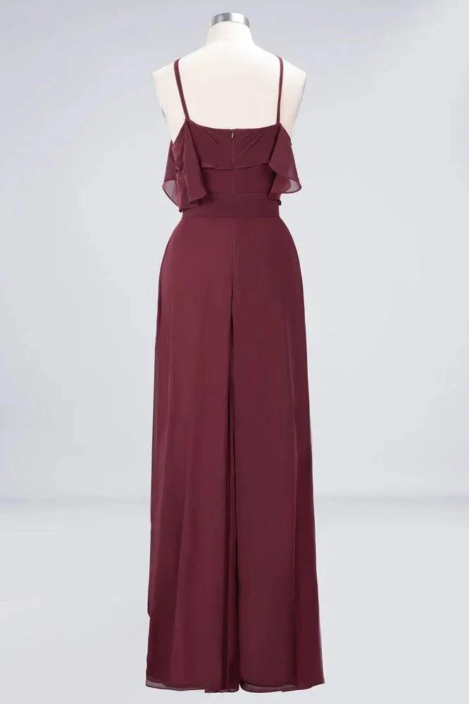Spaghetti-Straps Sleeveless Ruffles Floor-Length Bridesmaid Dress with Bow Sash by misshow.com