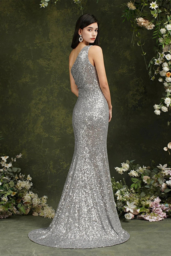 Sparkly One Shoulder Sequins Mermaid Floor-length Bridesmaid/Prom Dress With Side Slit by misshow.com