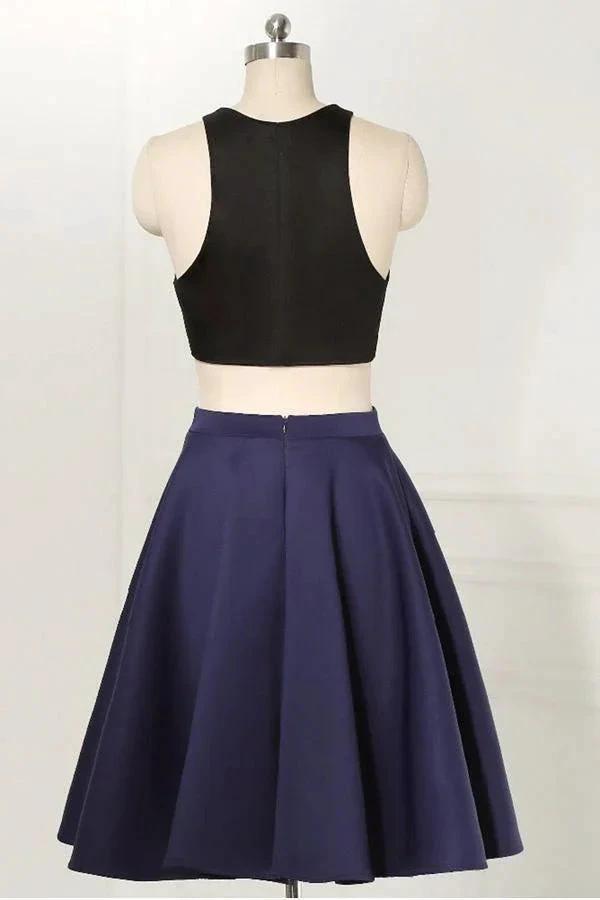 Straight Two Piece Sleeveless Knee-Length Black Homecoming Dress PD264 by pgmdress