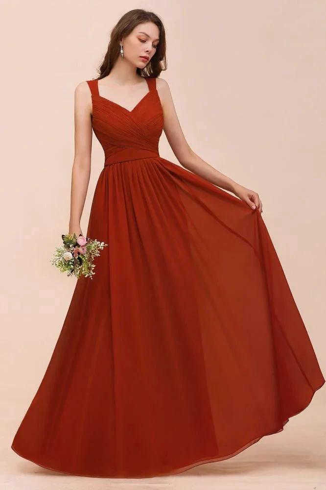 Strap Slim Floor Length Evening Dress for Bride Bridesmaid Dress by misshow.com