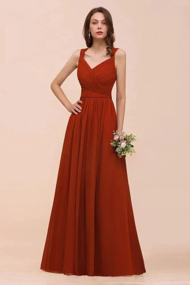 Strap Slim Floor Length Evening Dress for Bride Bridesmaid Dress by misshow.com