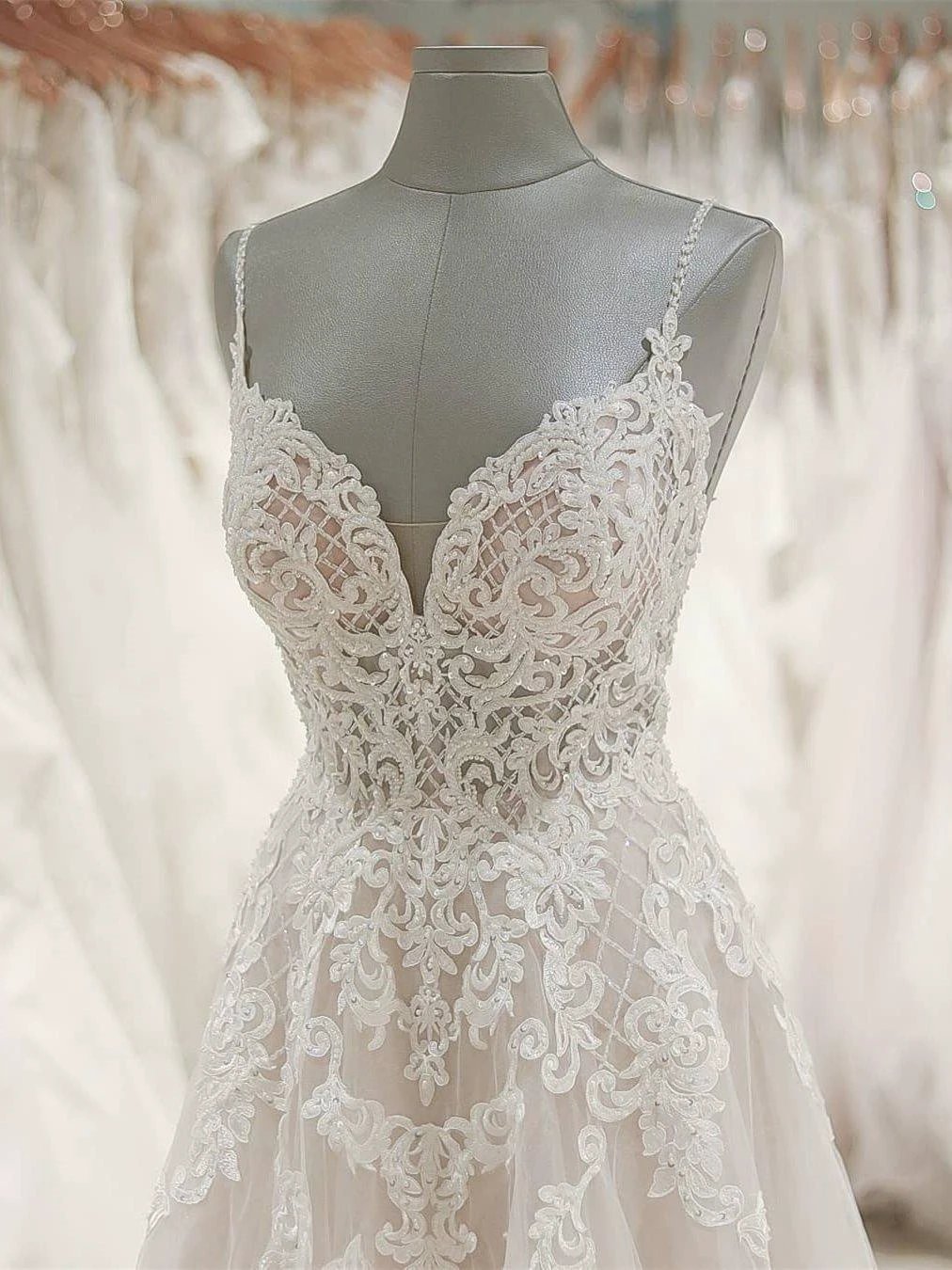 Strap V Neck Beach Wedding Dresses Backless Ivory Tulle Wedding Dress WD309 by pgmdress
