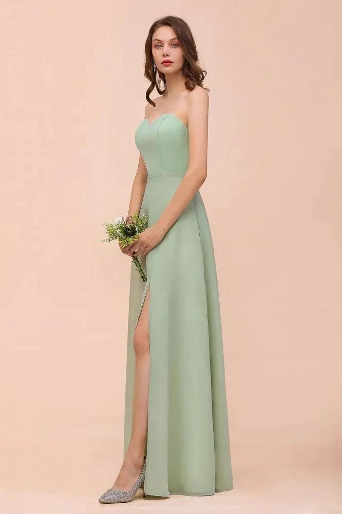 Strapless Chiffon Formal Bridesmaid Dress Elegant Maxi Maid of Honor Dress by misshow.com