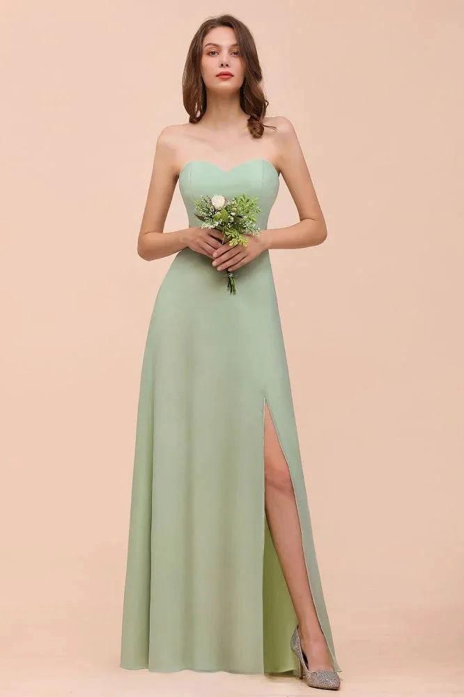 Strapless Chiffon Formal Bridesmaid Dress Elegant Maxi Maid of Honor Dress by misshow.com
