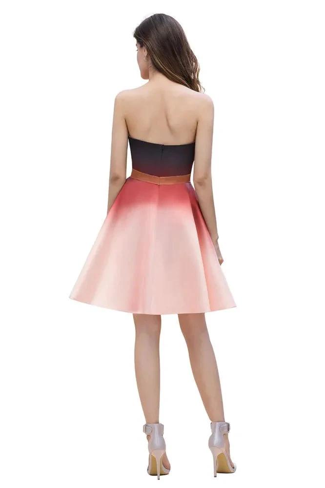 Strapless Gradient Satin Mini Party Dress Knee Length Homecoming Dress by misshow.com