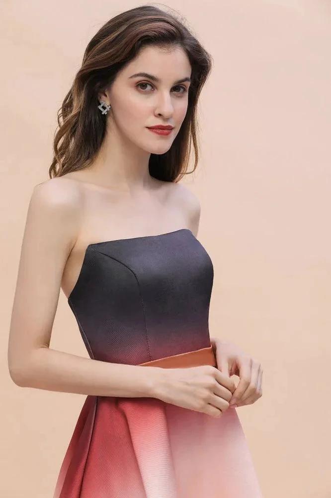 Strapless Gradient Satin Mini Party Dress Knee Length Homecoming Dress by misshow.com