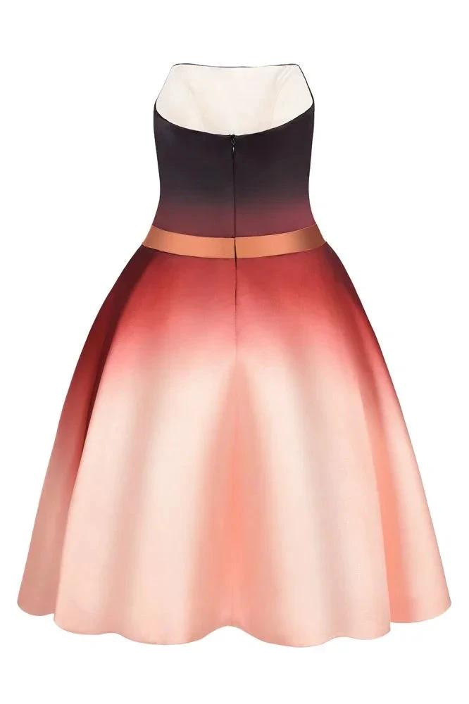 Strapless Gradient Satin Mini Party Dress Knee Length Homecoming Dress by misshow.com