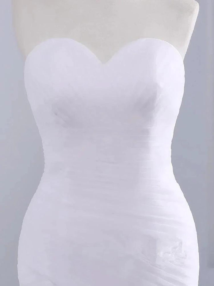 Strapless Sweetheart Mermaid Wedding Dress Lace Ruffless Tulle Bridal Wears by misshow.com