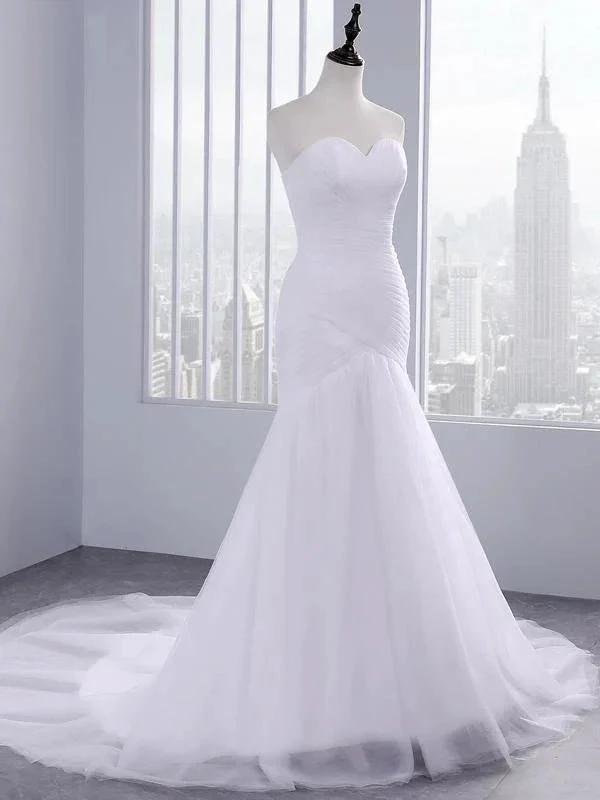 Strapless Sweetheart Mermaid Wedding Dress Lace Ruffless Tulle Bridal Wears by misshow.com