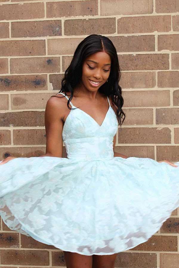 Straps A-line Lace Short Prom Dress Pink Homecoming Dress PD317 by pgmdress