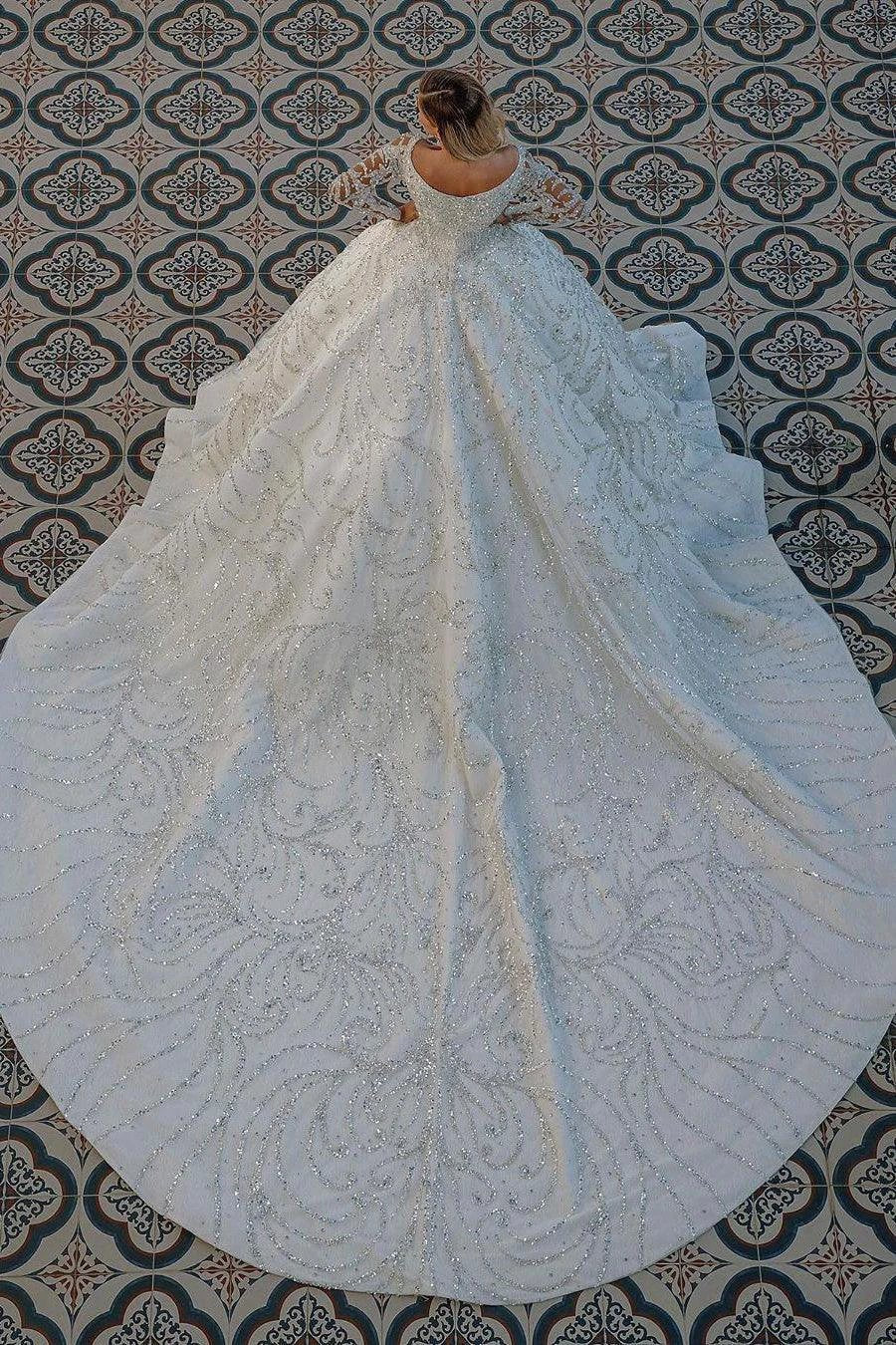 Stuning Luxus Long Sleeve Ball Gown Wedding Dresses Bridal Gown by misshow.com